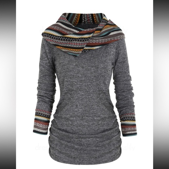 Twisted Cable Knit Plaid Print Hooded
Sweater Button Ruched Neck
Sweater. XL NWT - Picture 1 of 9